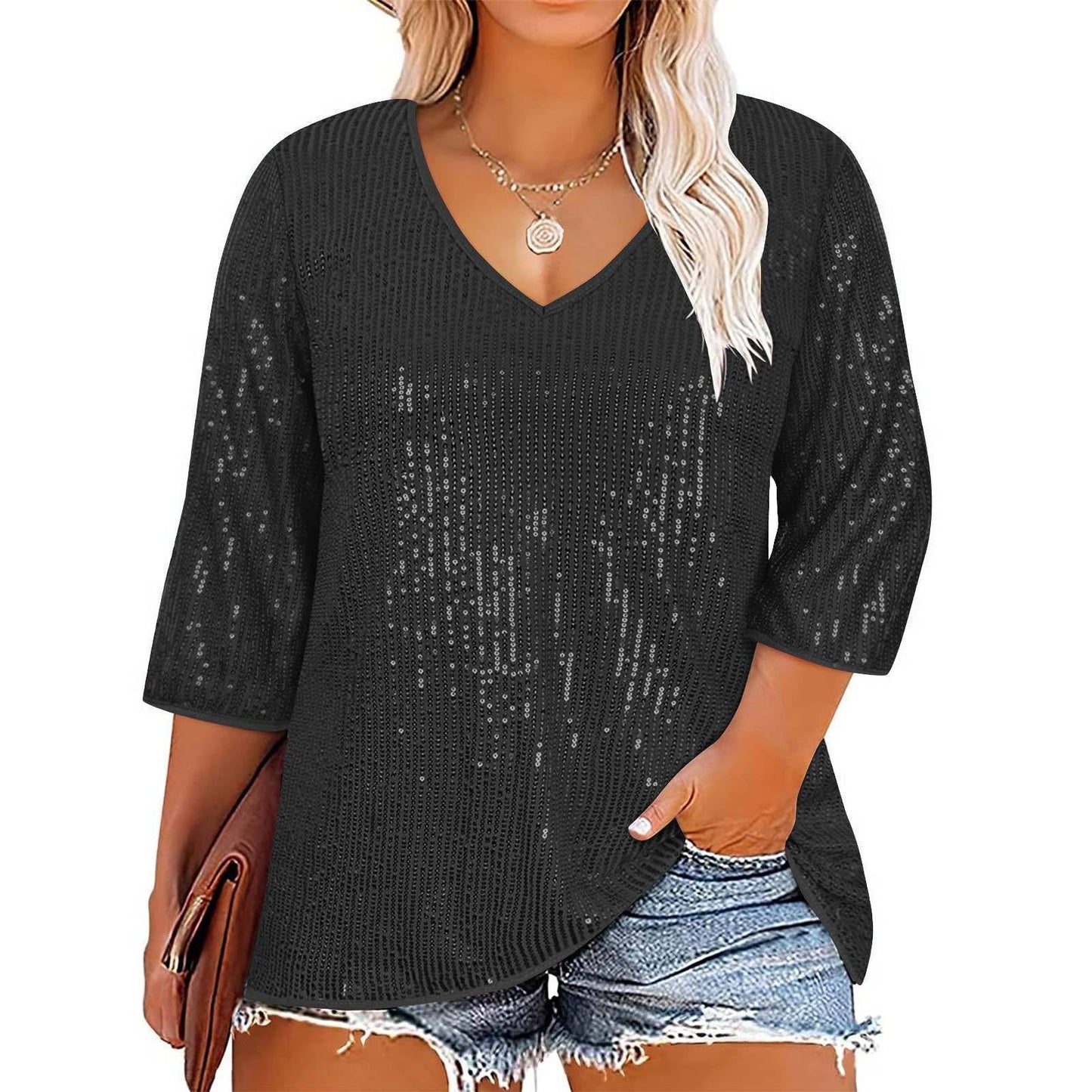 Selina Sequin V-Neck Top