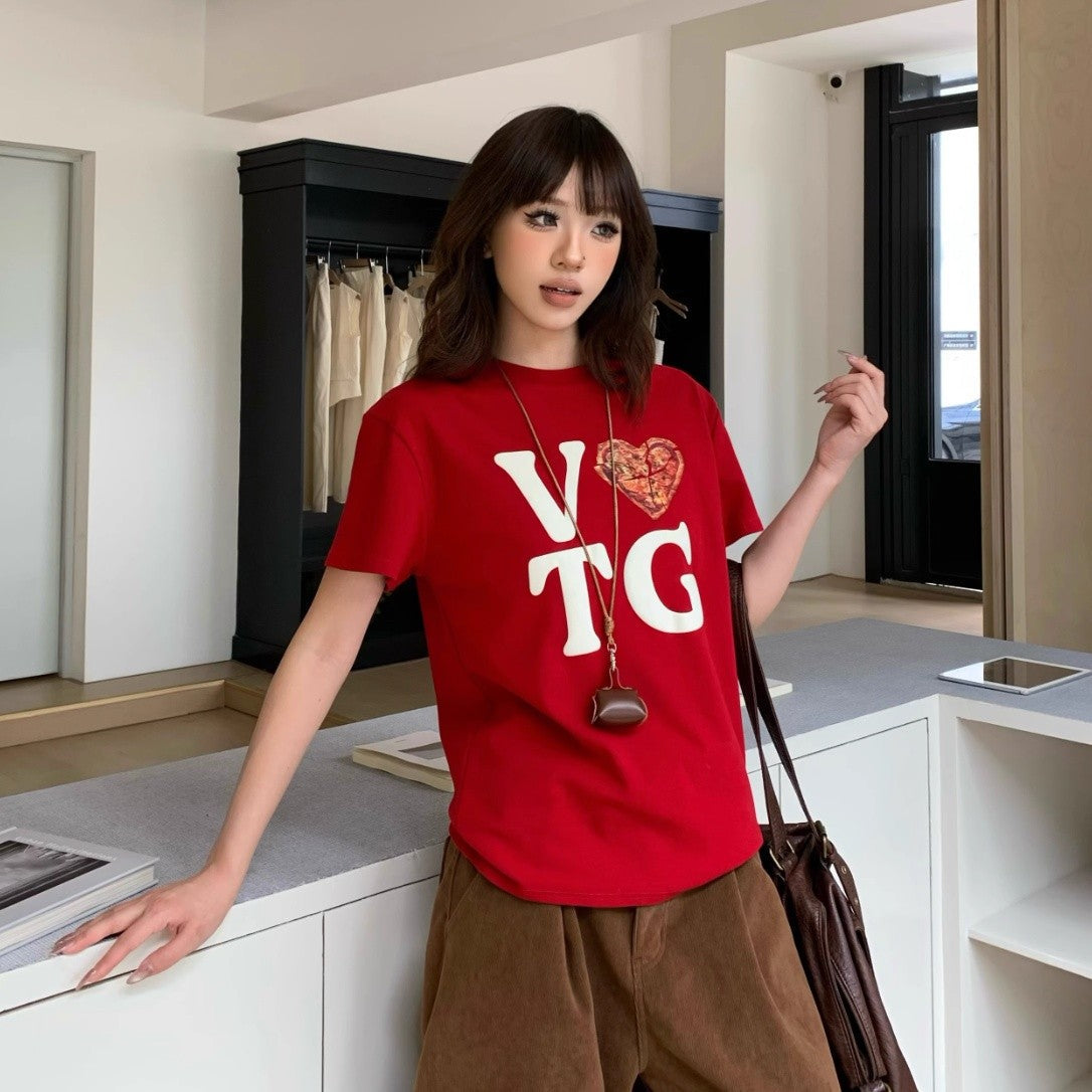 Selora Retro Love Letter Print Loose T-Shirt