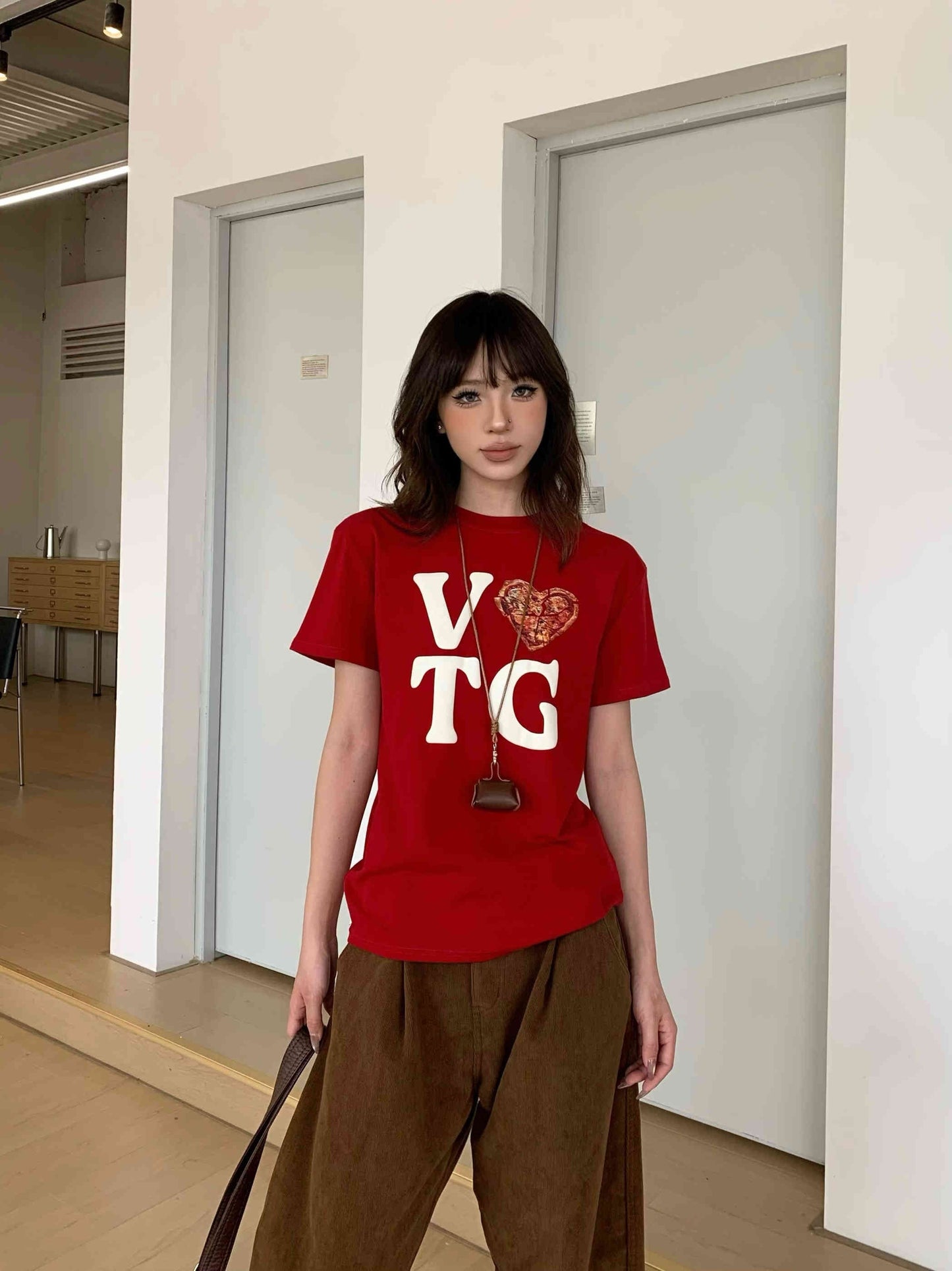 Selora Retro Love Letter Print Loose T-Shirt