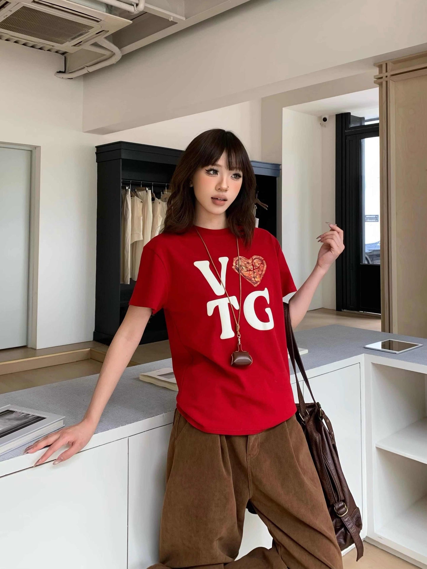 Selora Retro Love Letter Print Loose T-Shirt