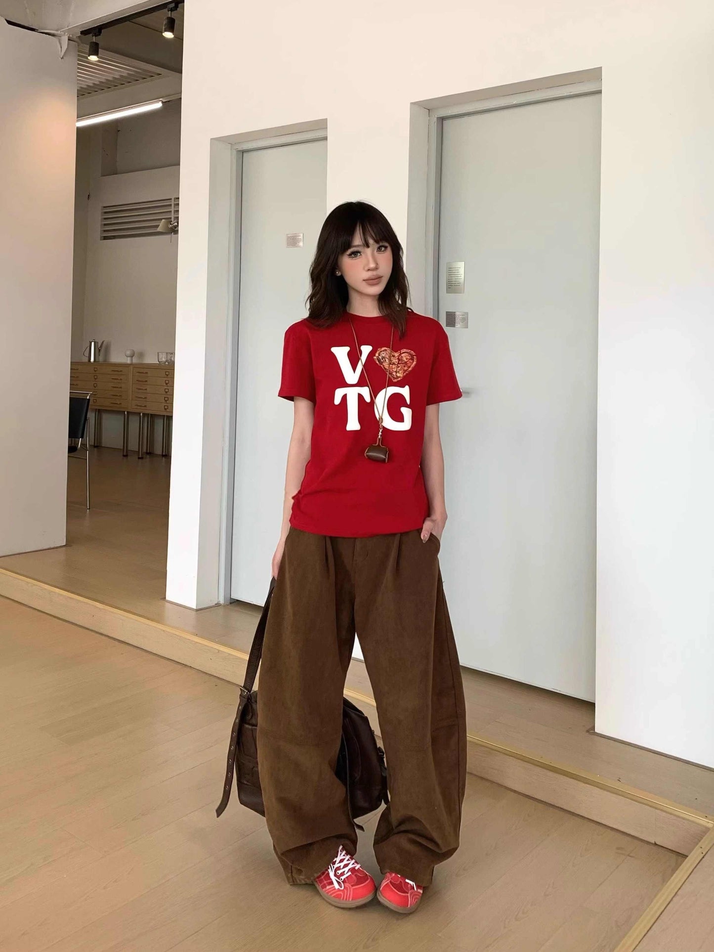 Selora Retro Love Letter Print Loose T-Shirt